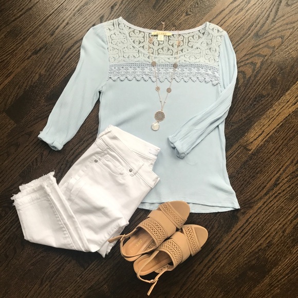 Francesca's Collections Tops - Light Blue 3/4 Length Top